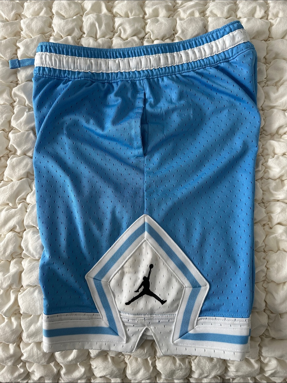 Jordan Light Blue Basketball Shorts with White Trim and Black Jumpman